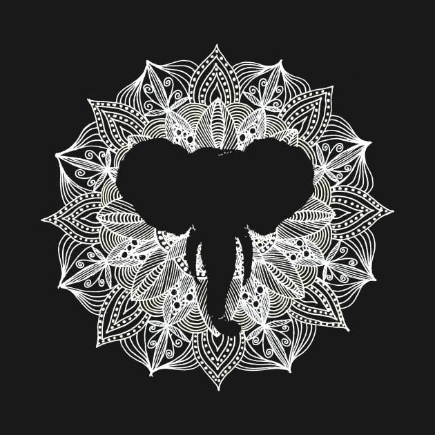 White Mandala Circle Elephant by ZeichenbloQ