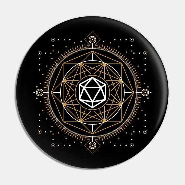 Polyhedral D20 Dice Sacred Symbols Tabletop RPG Gaming Pin by pixeptional