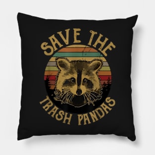 Retro Vintage Save The Trash Pandas Funny Raccoon Animal T-Shirt Pillow