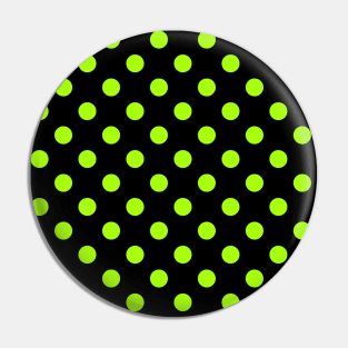 Bright Green Polka Dots Pattern on Black Background Pin