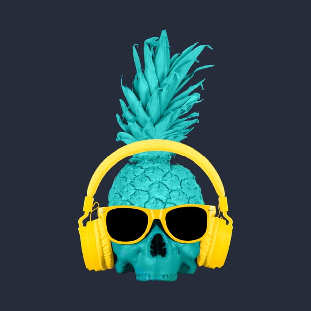 Pineapple skull in yellow headphones and glasses T-shirt. by DAVID COVID 19 T-Shirt