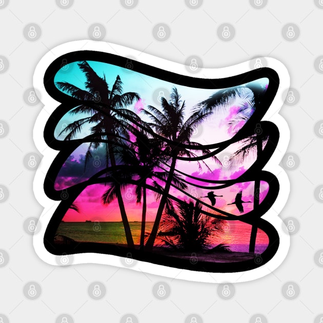 sunset beach In the 80s vintage style Magnet by Collagedream