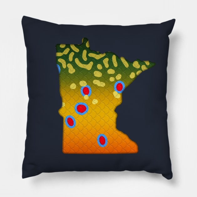 Brook Trout Fish Minnesota State Map Fishing Gifts Pillow by TeeCreations