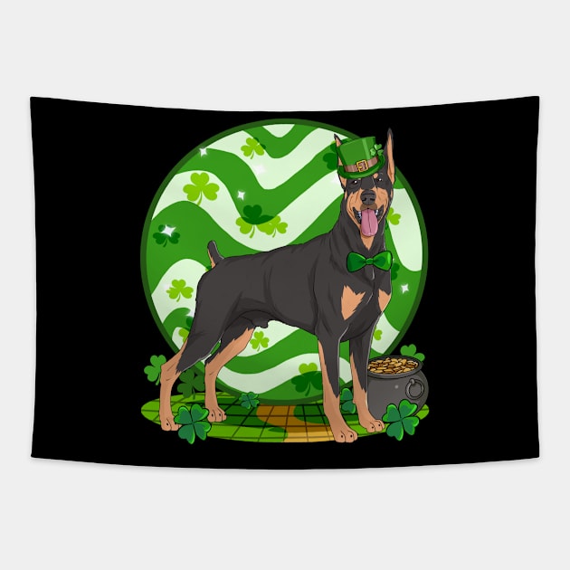 Doberman Pinscher Dog St Patricks Day Leprechaun Tapestry by Noseking