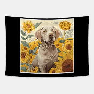 Labrador Retriever Dog, Surrounded by Sunflowers, Dog Lover Tapestry