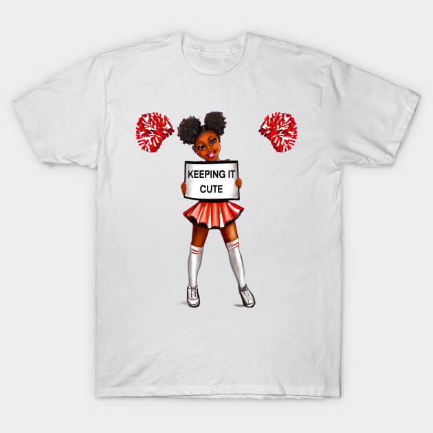 Girl power black anime girl cheerleader with Afro hair in puffs