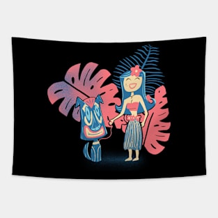 Tiki Pets Tropical Island Cute Girl with Tiki Dog Tapestry