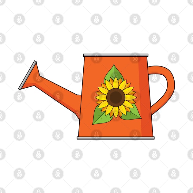 Orange Watering Can with Sunflower by BirdAtWork