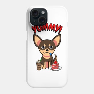 Cute small dog is having coffee and cake Phone Case