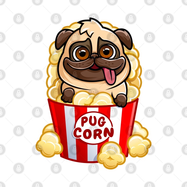 Pug Corn - Funny Popcorn Dog Pun by PnJ