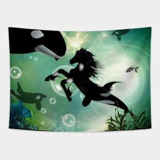 Wonderful little seahorse and orca Tapestry