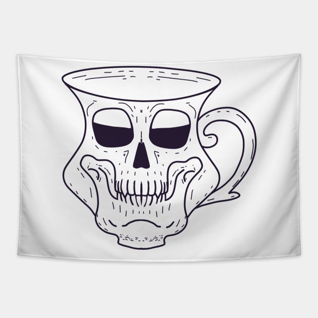 Grinning Skull Coffee Cup - Death before decaf - Tea Mug - hot drink black and white line drawing Tapestry by AnanasArt