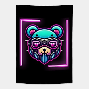 neon cyberpunk bear graphic Tapestry