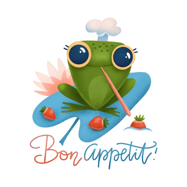 Cute Frog Hold Strawberries by Mary Merwids Joy