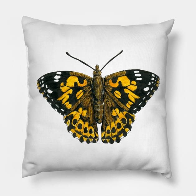 Painted lady butterfly Pillow by katerinamk