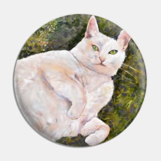White Cat on Grass Pin