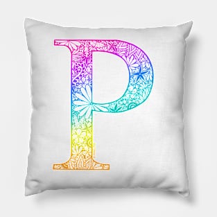 Floral Letter Capital P Rainbow Pillow