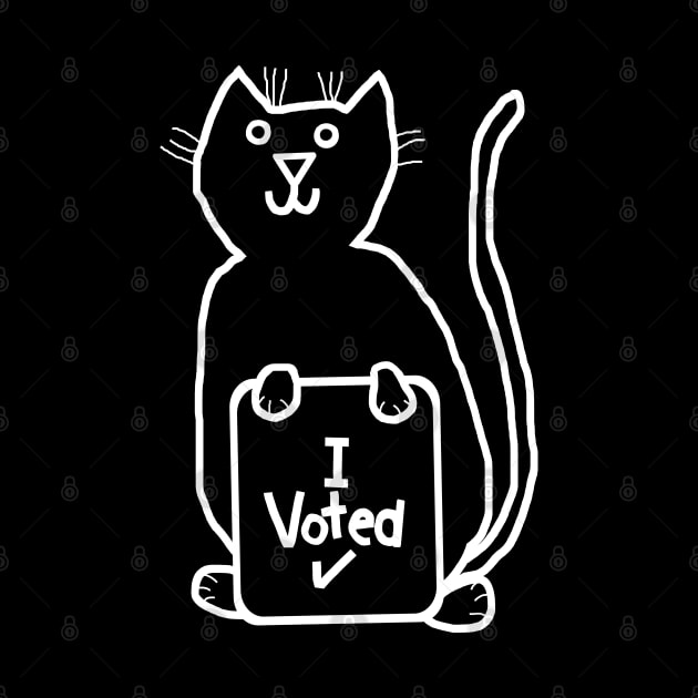 Cute Cat says she Voted White Line Drawing by ellenhenryart