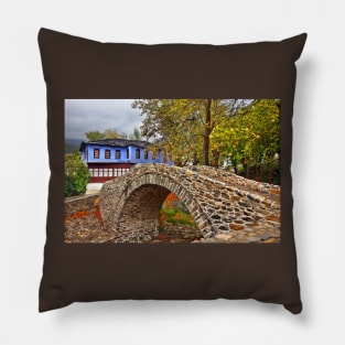 Stone arched bridge, indigo house Pillow