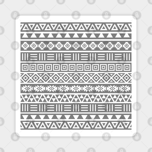 Aztec Influence Pattern White on Gray Magnet by NataliePaskell