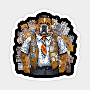 Accountant English Bulldog t-shirt design, a bulldog wearing a name tag and holding a clipboard Magnet