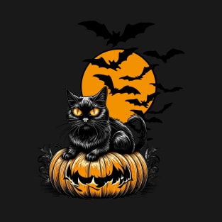 Black Cat Pumpkins Halloween T-Shirt