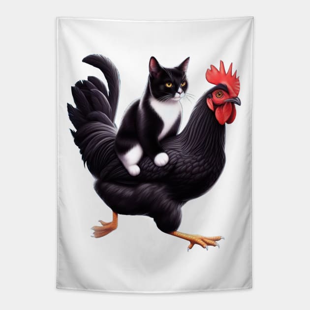 Cat On A Chicken Tapestry by TooplesArt