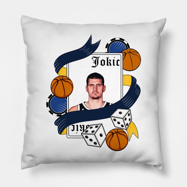 Nikola Jokic Joker Pillow by vintage-corner