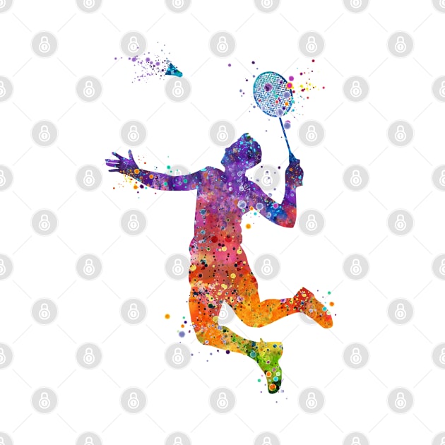 Boy Badminton Player Watercolor by LotusGifts