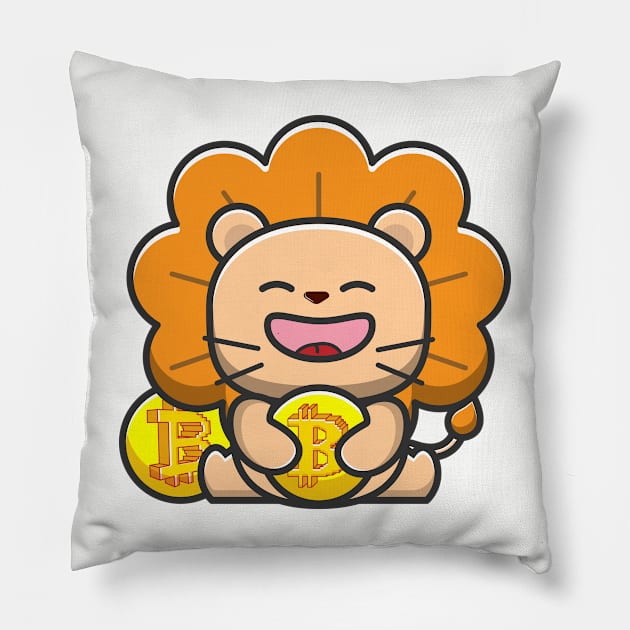 lion huging bitcoin Pillow by fflat hds