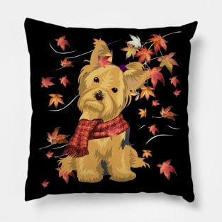 Maple Dog Leaf Fall Hello Autumn Funny Yorkie Lover Pillow