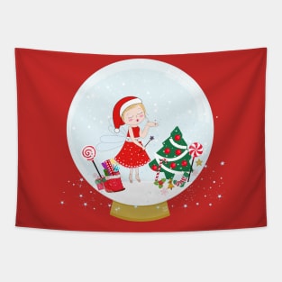 Snow globe. Santa claus fairy tale sending fairy dust Tapestry