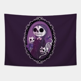 Spooky Portrait Cat Skeletons Tapestry