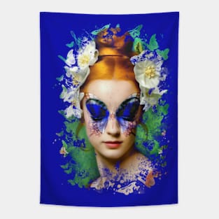 Portrait of Beautiful Woman with Butterfly Tattoo on Her Face Tapestry