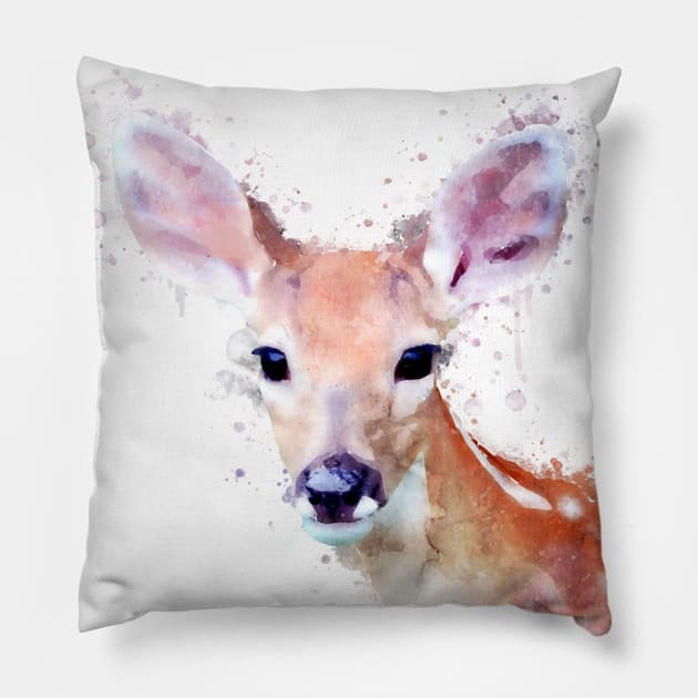 Dramabite Watercolor deer fawn elk animal wildlife cute Pillow by dramabite