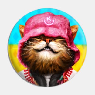 Happy smiling cat in pink hat Pin