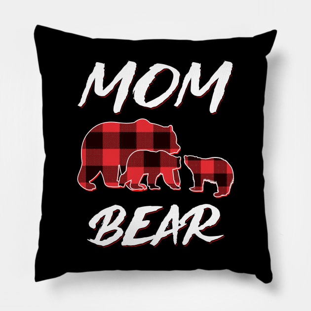 Mom Bear Red Plaid Christmas Pajama Matching Family Gift Pillow by intelus