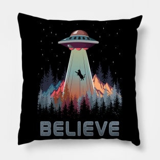 Believe Cat UFO Alien Gift Pillow