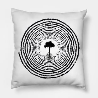 Black Spiral with Tree Silhouette Pillow