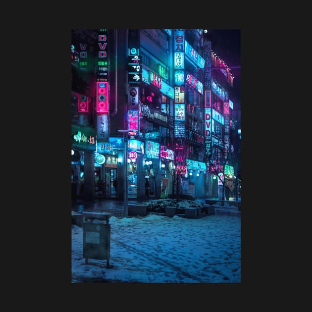 Seoul in the Snow Cyberpunk Neon City Synthwave cyberpunk aesthetic. by TokyoLuv