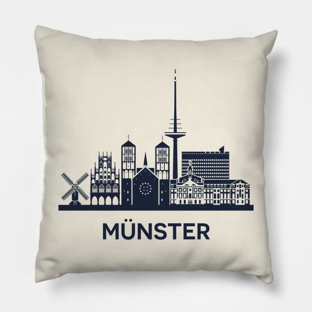 Skyline emblem of Münster, city in North Rhine-Westphalia, Germany Pillow by yulia-rb