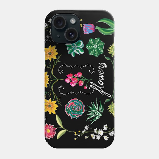 Blackboard Flowers Phone Case by KirmiziKoi