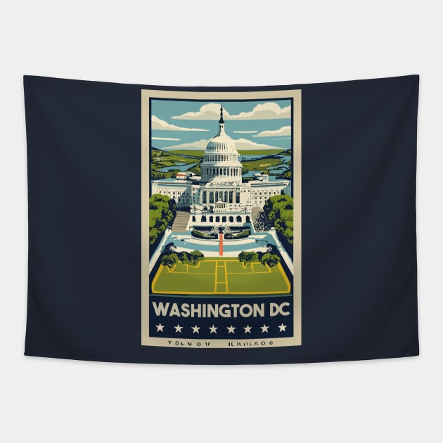 A Vintage Travel Art of Washington DC - US Tapestry by goodoldvintage