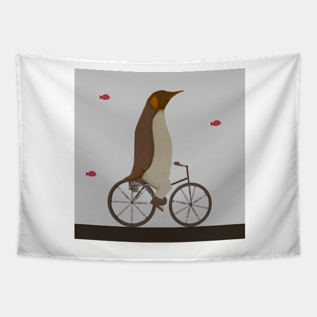 Penguin on Bicycle Tapestry by JHeavenor
