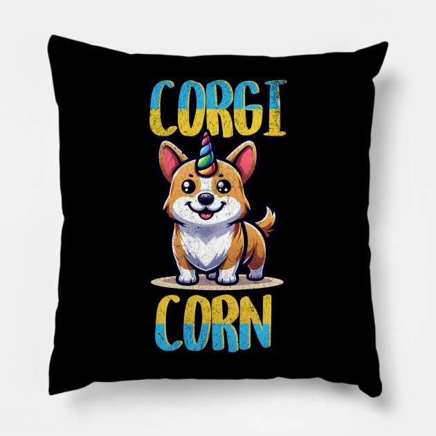 Corgi Corn Funny Dog Unicorn Cartoon Kawaii Pillow by Lavender Celeste