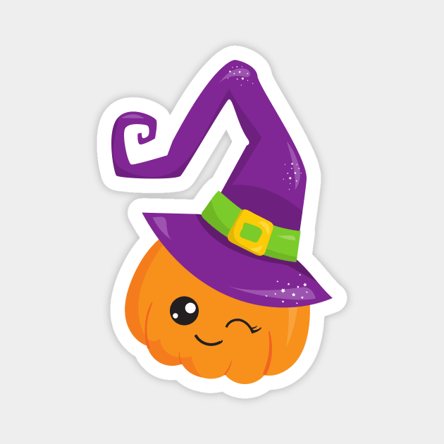 Halloween, Pumpkin, Witch Hat, Trick Or Treat Magnet by Jelena Dunčević