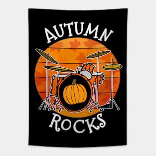 Autumn Rocks Drummer Pumpkin Fall Thanksgiving Tapestry