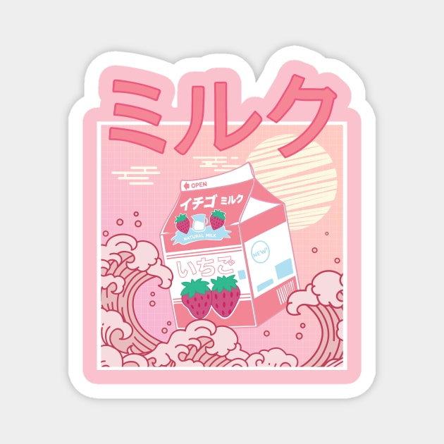 Retro 90s Japanese Kawaii Strawberry Milk Shake Vaporwave Kpop carton Magnet by secondskin