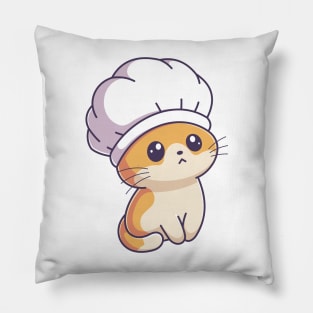 Cute kitten wearing chef hat Pillow