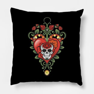 Mexican Pride Skull Heart & Rose Graphic Art Pillow